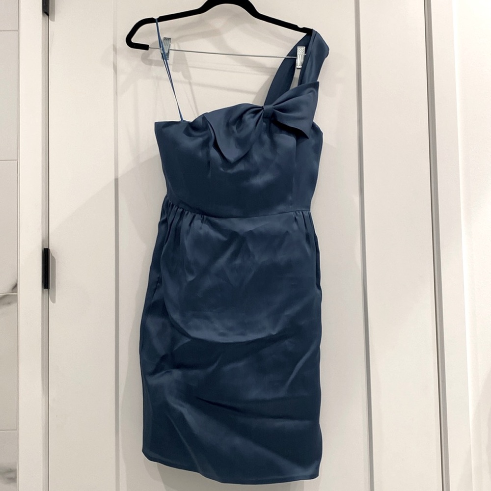 Blue J. Crew silk taffeta asymmetric bow party dress